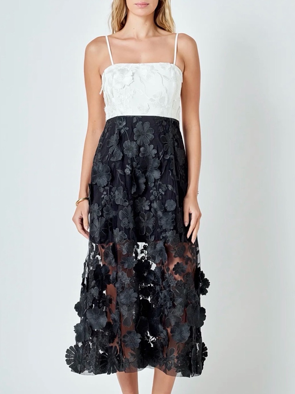 Anthropologie Endless Rose NWT Floral Colorblock Applique Midi Dress M $270 - Picture 1 of 17